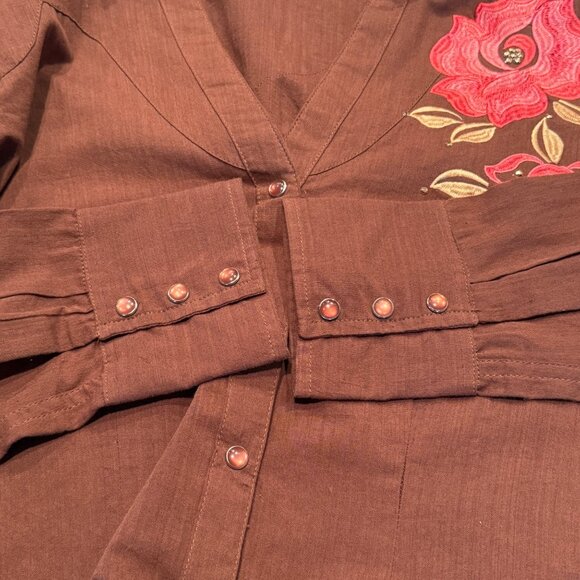 Panhandle Slim Embroidered Shirt Womens Large Brown Floral Long Sleeve Cotton - Picture 7 of 8